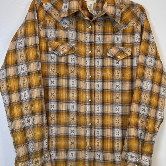 Wrangler Women's Yellow Plaid Pearl Snap Button Down Shirt Size Large - Picture 6 of 11